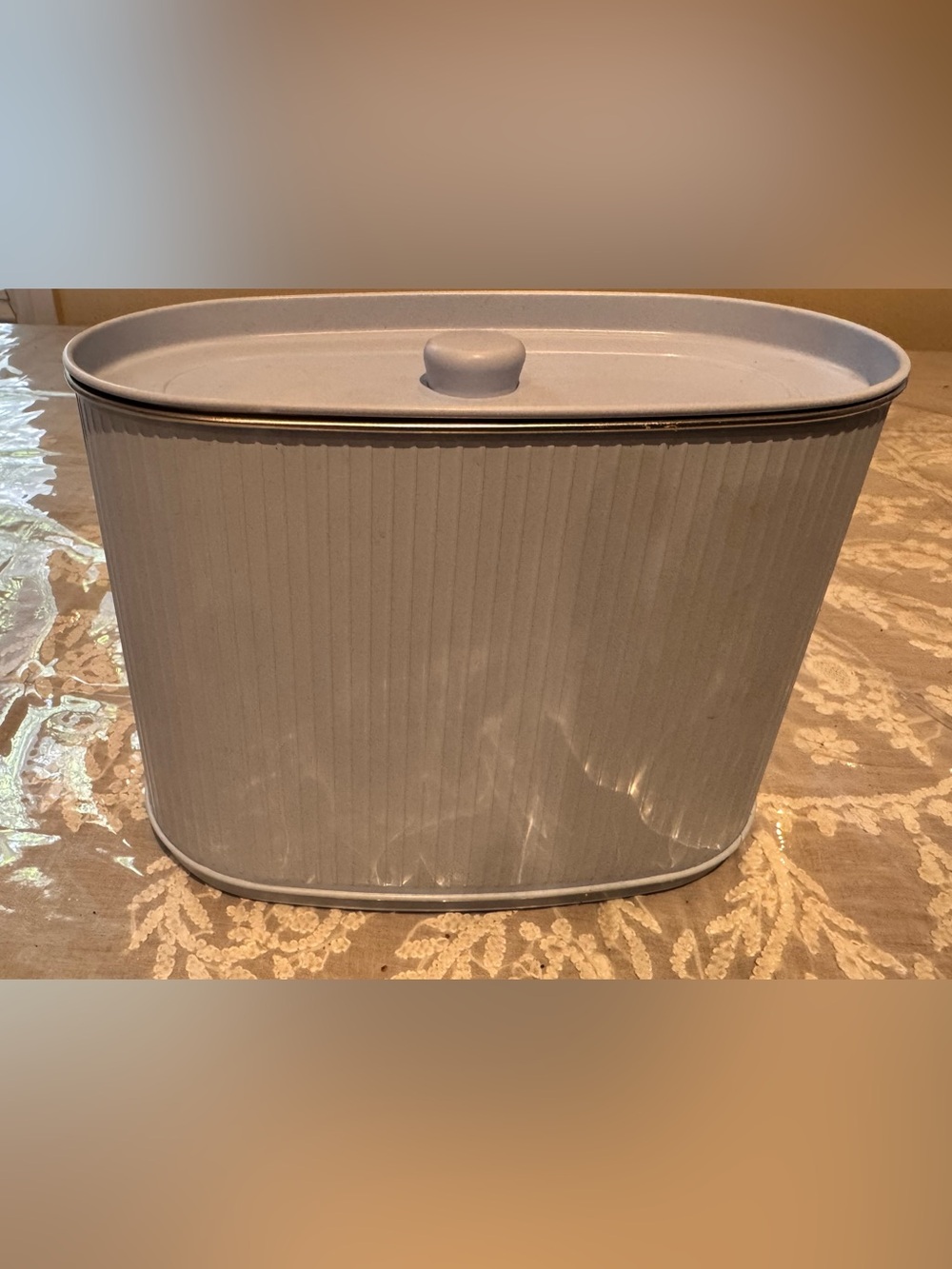 Ribbed Oval Storage Canister with Lid Color: Powder Blue - Picture 3 of 7